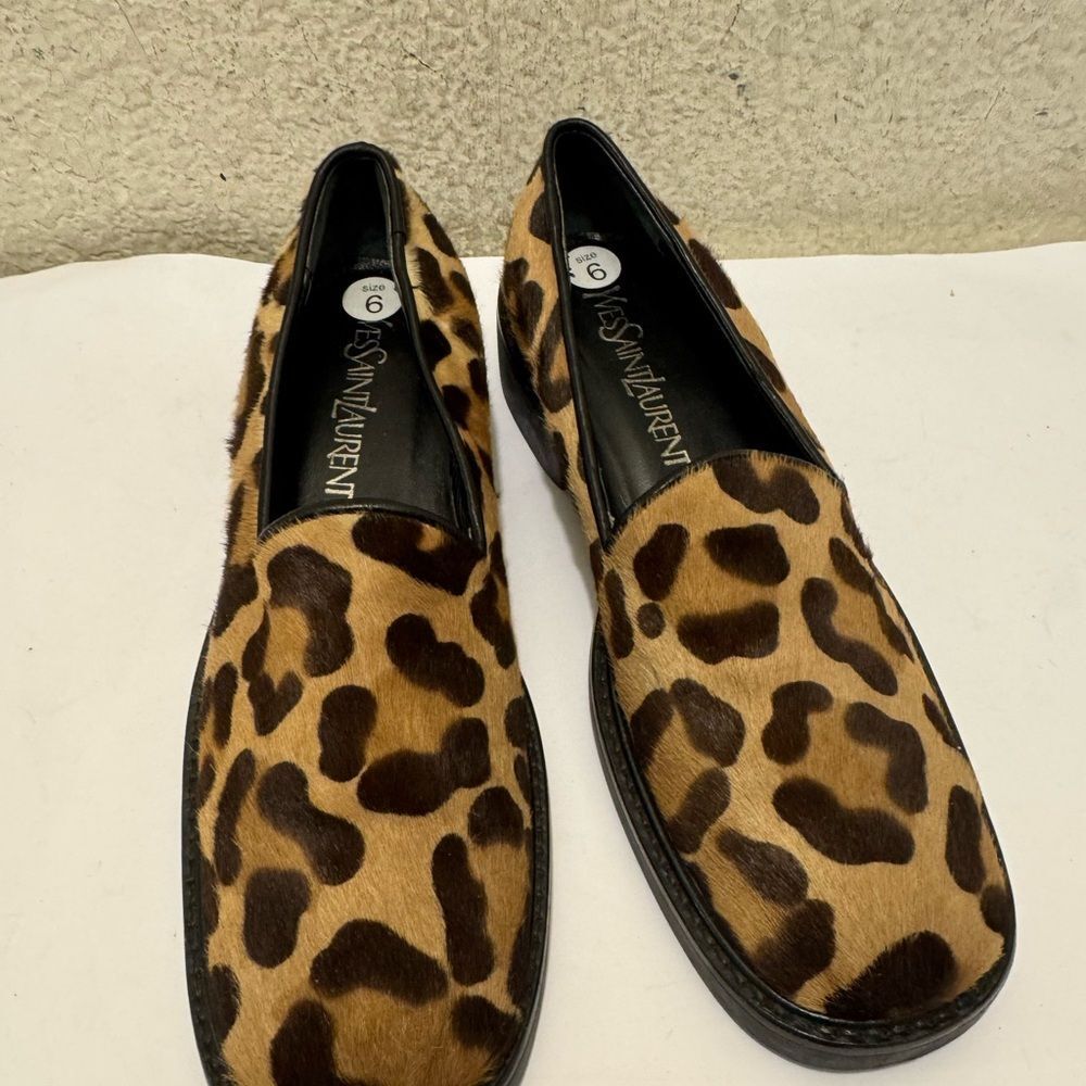 Yves Saint Laurent Leopard Print Flats in Tan and Black - Picture 2 of 9